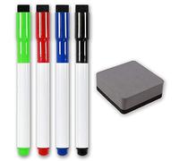 The Magnet Shop TMS Magnetic Whiteboard Marker, Dry Wipe Pens and Magnetic Eraser for Home, Office and School | Works great with our Magnetic Weekly Planners (Standard Colour/Grey Eraser, 4 Pack + 1)