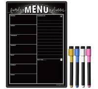 The Magnet Shop Weekly Family Menu Planner A4 - Dry Erase Meal Planner, Whiteboard and Shopping List for Your Home, Kitchen, Fridge - with 4 Dry Wipe Pens and Eraser (Chalkboard Black, A3)