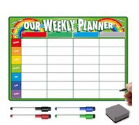 The Magnet Shop Weekly Family Planner A3 / A4 - Magnetic Dry Wipe Whiteboard for Organising Your Chores, Meals, Home, School. Use as a Fridge Magnet with 4 Multi-Coloured Pens and Eraser (Green, A4)