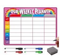The Magnet Shop Weekly Family Planner A3 / A4 - Magnetic Dry Wipe Whiteboard for Organising Your Chores, Meals, Home, School. Use as a Fridge Magnet with 4 Multi-Coloured Pens and Eraser (Pink, A3)