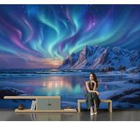 The Magnificent Northern Lights Photo Wallpaper -400×280 Cm Non-Woven Premium Fleece Wall Mural, Lofoten Islands Scenery, Norway Bedroom Living Room Decoration Poster