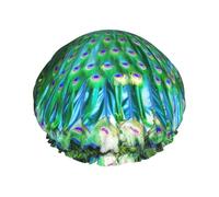 The magnificent peacock Reusable shower cap - double-layer waterproof, elastic, environmentally friendly daily use shower cap