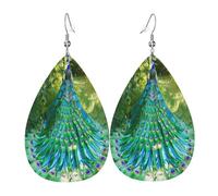 The magnificent peacock Women's Teardrop Leather Earrings - Lightweight PVC Dangle Earrings, 925 Silver Hooks, Double-Sided Prints | Hypoallergenic Gift