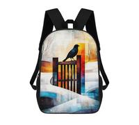 The Magpie - Monet Inspired - Geometric Winter Scene - Abstract Impressionist Landscape 3D Printed Children's School Backpack for Kids High Capacity Travel Rucksacks Book Bags Kids School Bag Back Pac