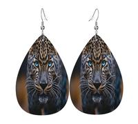 The majestic African leopard Women's Teardrop Leather Earrings - Lightweight PVC Dangle Earrings, 925 Silver Hooks, Double-Sided Prints | Hypoallergenic Gift