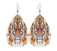 The majestic and formidable African tiger Women's Teardrop Leather Earrings - Lightweight PVC Dangle Earrings, 925 Silver Hooks, Double-Sided Prints | Hypoallergenic Gift