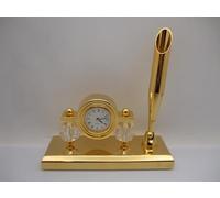 The Majestic Mantle Clock Incorporating Austrian Crystal Gold Plated On Solid Brass Stand With Pen Holder