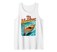 The Maldives Retro Boat, Fun Ocean Adventure Tank Top