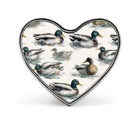 The Mallard Ducks Swimming Heart Metal Brooches 1 Inch Memorial Badges Exquisite Decorations Pins for Clothing