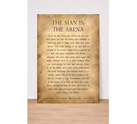 The Man in the Arena Theodore Roosevelt Quote Print, Vintage Parchment Style, Inspirational Wall Art Poster (old paper style). Size A4