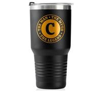 the Man the Myth the Legend Mug with Initials, Monogrammed Stainless Steel Travel Tumbler for Men, Funny Personalized Coffee Cup, Custom Beer Glass, Unique Birthday Christmas Gifts for Him, 30 oz, C