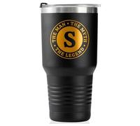 the Man the Myth the Legend Mug with Initials, Monogrammed Stainless Steel Travel Tumbler for Men, Funny Personalized Coffee Cup, Custom Beer Glass, Unique Birthday Christmas Gifts for Him, 30 oz, S