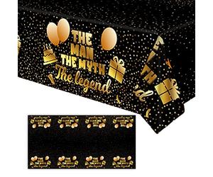 The Man The Myth The Legend Tablecloth Birthday Day Party Table Cover Black Gold Theme Dad's Day Table Cover for Home Men Family Prom Fathers Day Party Supplies Decorations