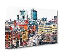 The Manchester Skyline Canvas Print | Gallery Wrapped 30mm Frame Wall Art | 24x16 inches | Ready to Hang | Abstract Cityscape Picture | Living Room Bedroom Lounge Office