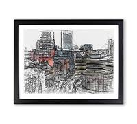 The Manchester Skyline In Abstract Modern Art Framed Print | A4 Black Framed Wall Art | Ready to Hang | Abstract Cityscape Picture | Living Room Bedroom Lounge Office