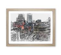 The Manchester Skyline In Abstract Modern Art Framed Wall Art Print, Ready to Hang Picture for Living Room Bedroom Home Office Décor, Oak A2 (64 x 46 cm)