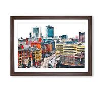 The Manchester Skyline Painting Framed Print | A2 Walnut Framed Wall Art | Ready to Hang | Modern Cityscape Picture | Living Room Bedroom Lounge Office