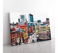 The Manchester Skyline Painting Modern Art Canvas Wall Art Print Ready to Hang, Framed Picture for Living Room Bedroom Home Office Décor, 76x50 cm (30x20 Inch)