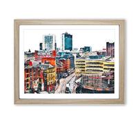 The Manchester Skyline Painting Modern Art Framed Print | A2 Oak Framed Wall Art | Ready to Hang | Modern Cityscape Picture | Living Room Bedroom Lounge Office
