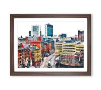 The Manchester Skyline Painting Modern Art Framed Print | A4 Walnut Framed Wall Art | Ready to Hang | Modern Cityscape Picture | Living Room Bedroom Lounge Office