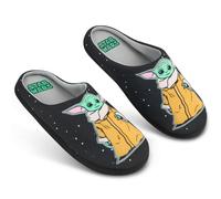 Disney Men's Slippers - Baby Yoda Indoor House Shoes Size 6-12 Non Slip Sole - Gifts for Him (Black Baby Yoda, 7 UK)