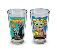The Mandalorian Pint Glass Set of 2 - Baby Yoda Wine, Coffee, Tea, Water, Beer Drinking Accessories - Comic Book Themed Glassware in a Box - Gift, Merchandise, Collectibles - 16oz