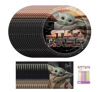 The Mandalorian “The Child” Party Supplies Pack for 16 Guests - 9" Dinner Plates and Luncheon Napkins - Includes Birthday Candles - Grogu Birthday Decorations for Kids