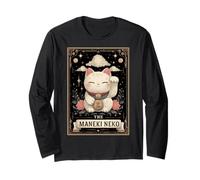 The Maneki Neko Japanese Cat Lucky Tarot Card Witchy Moon Long Sleeve T-Shirt