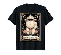The Maneki Neko Japanese Cat Lucky Tarot Card Witchy Moon T-Shirt