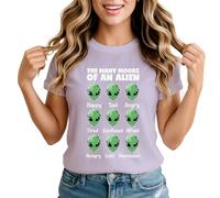 The Many Moods of an Alien Womens Graphic T-Shirt Sci-Fi Extraterrestrial Cartoon Tee Small