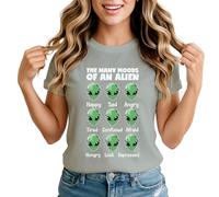 The Many Moods of an Alien Womens Graphic T-Shirt Sci-Fi Extraterrestrial Cartoon Tee Small