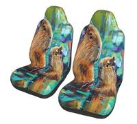 The marmots in the river Car Seat Covers Front Seats Only for Women Men Seat Covers w/Organizer Pocket for SUV Truck Sedan Cars