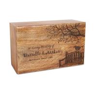 The Maryam Crafts Personalised Wooden Urn for Human Ashes, Decorative Box, Funeral Urns for Adults, Male, Female, Tree of Life with Bird on Chair, Satin Bag