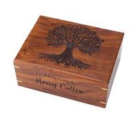 The Maryam Crafts Personalized Rosewood Urn - Tree of Life Engraved, 11" x 7" x 4" - 115 Kg (250 Lbs), Traditional Elegant Style, Keepsake Box for Human or Pet Ashes
