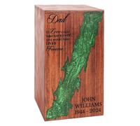 The Maryam Crafts Personalized Wooden Cremation Urn for Human Ashes, Large (170 lbs), Green Resin River Pattern, Decorative Memorial Urn Box, Adult Male & Female, Size (9"x5.5"x5.5")