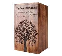 The Maryam Crafts Personalized Wooden Cremation Urn for Human Ashes, Rosewood, Tree of Life Pattern, Decorative Memorial Urn Box, Small (30 lbs), Natural Finish, 3.5 Inch Diameter, Removable Lid