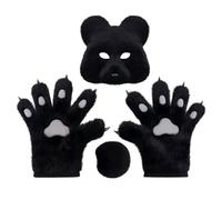 The Mask Costume Halloween Costume Set Realistic Bear Gloves Tail & Pins For Cosplay Anime Conventions & Parties scary halloween Mask for adults(Black,25x8cm)