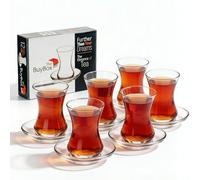 the mask el turko Turkish Tea Glasses And Saucers Set (12 Pieces), Arabic Persian Tea Cups (4oz/120ml)