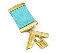 THE MASONIC COLLECTION - Craft Past Masters Breast Jewel - With Blue Ribbon & Gold Plating - Freemason Gift For Men