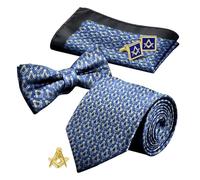THE MASONIC COLLECTION Craft Square & Compass Gift Box Set - Includes Blue Silk Tie, Bow Tie, Hanky, Cufflinks & Lapel Pin - Freemason Formal Wear & Personalised Gift for Men