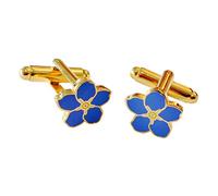 THE MASONIC COLLECTION Forget Flower Design Cufflinks for Men - Gold Plated with Blue Enamel - Comes in Cufflinks Box/Velvet Pouch - Freemason Gift For Men