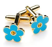 THE MASONIC COLLECTION Forget Flower Design Cufflinks for Men - Orange Stone - Blue and Gold Plated - Freemason Gifts for Men