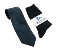 THE MASONIC COLLECTION - Freemasons Black Cotton Socks (9-11) With Matching Tie - Square & Compass - Freemason Gifts for Men