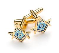 THE MASONIC COLLECTION Gold Plated Freemasons Square & Compass Cufflinks with G - Velvet Gift Pouch