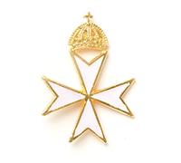 THE MASONIC COLLECTION - Knights Malta Priors Cap Badge - Gold Plated with White Enamel - Pin Fitting - Freemason Gift for Men