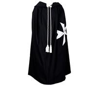 THE MASONIC COLLECTION Knights of Malta Mantle - Black with White Drawstring & Cross - Freemasons Ceremonial Regalia for Lodge & Ritual