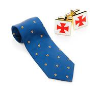 THE MASONIC COLLECTION - Knights Templar Blue Silk Woven Tie & Matching Gold Plated Cufflinks Set - Hand Finished - Freemason Gifts for Men