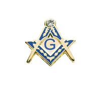 THE MASONIC COLLECTION Lapel Pin Badge with Stunning White Stone & G Logo - Blue & Gold - Sq & Compass - Freemasons Gift Accessory for Men