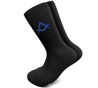 THE MASONIC COLLECTION - Mens Black Cotton Socks - Blue Square & Compass - Available in 6-9 and 9-11 Sizes - Made with Cotton, Polyester & Elastane - Freemason Gift For Men