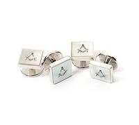 The Masonic Collection - Mother of Pearl Dress Shirt Studs - Silver Rhodium Plated - Comes in Chrome Cufflink Box - A Useful Gift Accessory for Freemason Men